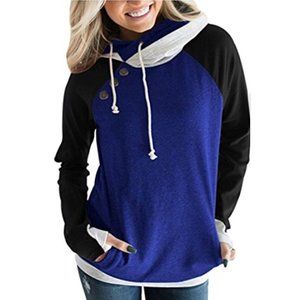 Women’s Lesumes Size Small‎ Double Hooded Sweatshirt Sweater Blue Black Gray NWT